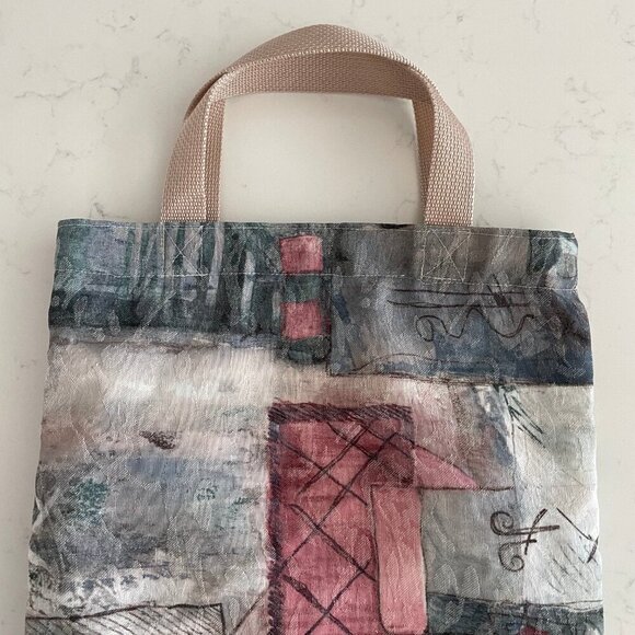 Hand Crafted Abstract/Floral Fabric Tote Bag w Nylon Handles Multi Color Sz OS - Picture 3 of 7